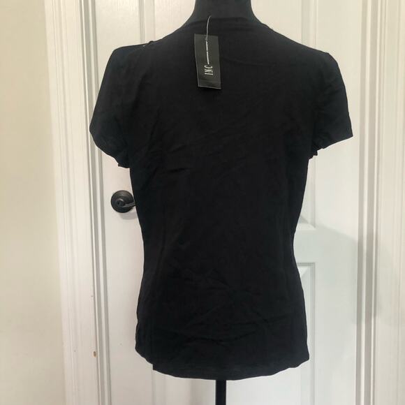INC International Concepts Women'sT-Shirt Beaded V-Neck Short Sleeve Black Large - Picture 3 of 7